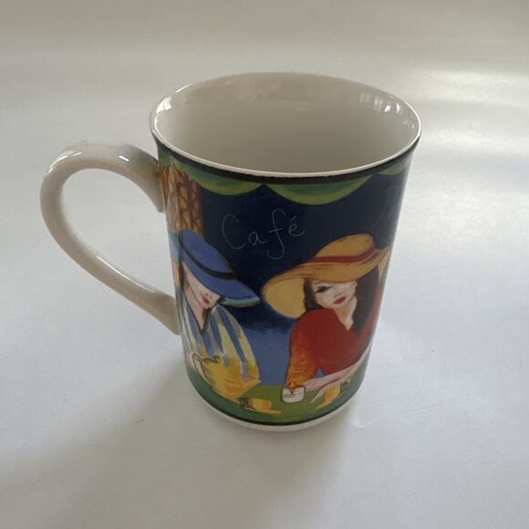 Vintage MISONO Cafe Paris Coffee Mug Women Hats 4914 Casual Setting 1994 Art - Picture 1 of 8